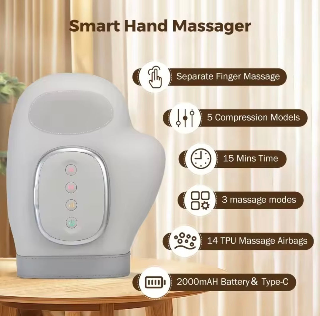 Air Compression Hand Massager | Heat Function | 3 Modes &amp; 5 Intensity Levels | 2000mAh Rechargeable