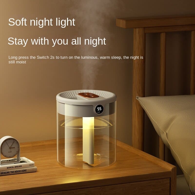 Air Humidifier 2L Tank | Dual Mist Outlets, Digital Display &amp; Ambient Light | Even Humidification for Larger Rooms