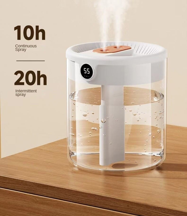 Air Humidifier 2L Tank | Dual Mist Outlets, Digital Display &amp; Ambient Light | Even Humidification for Larger Rooms