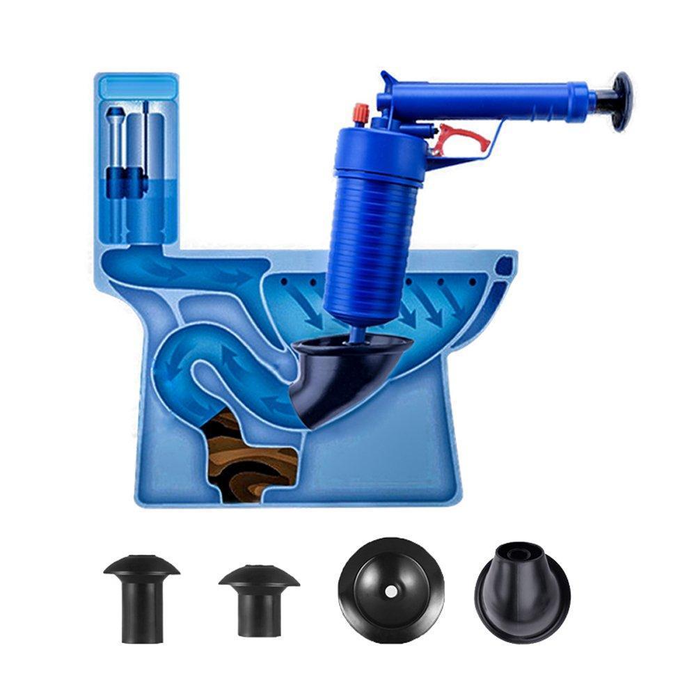 Air Pressure Drain Unblocker Plunger Kit | Multi-Head Attachments for Sinks, Toilets and Pipes | No Chemicals Needed