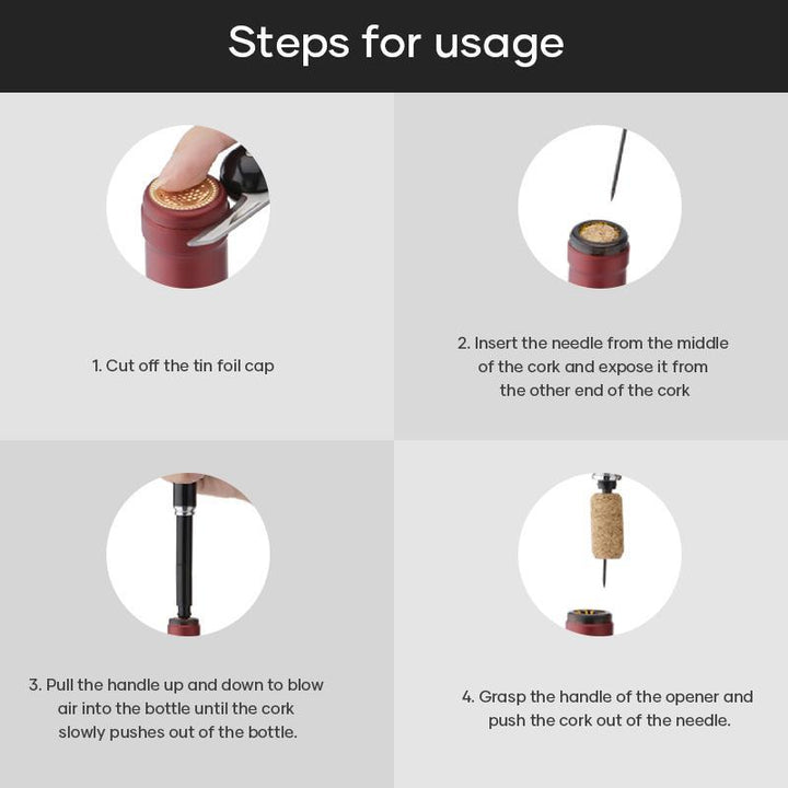 Air Pressure Wine Bottle Opener with Foil Cutter | Needle Pump Removes Cork Without Damage | Ergonomic Grip Handle