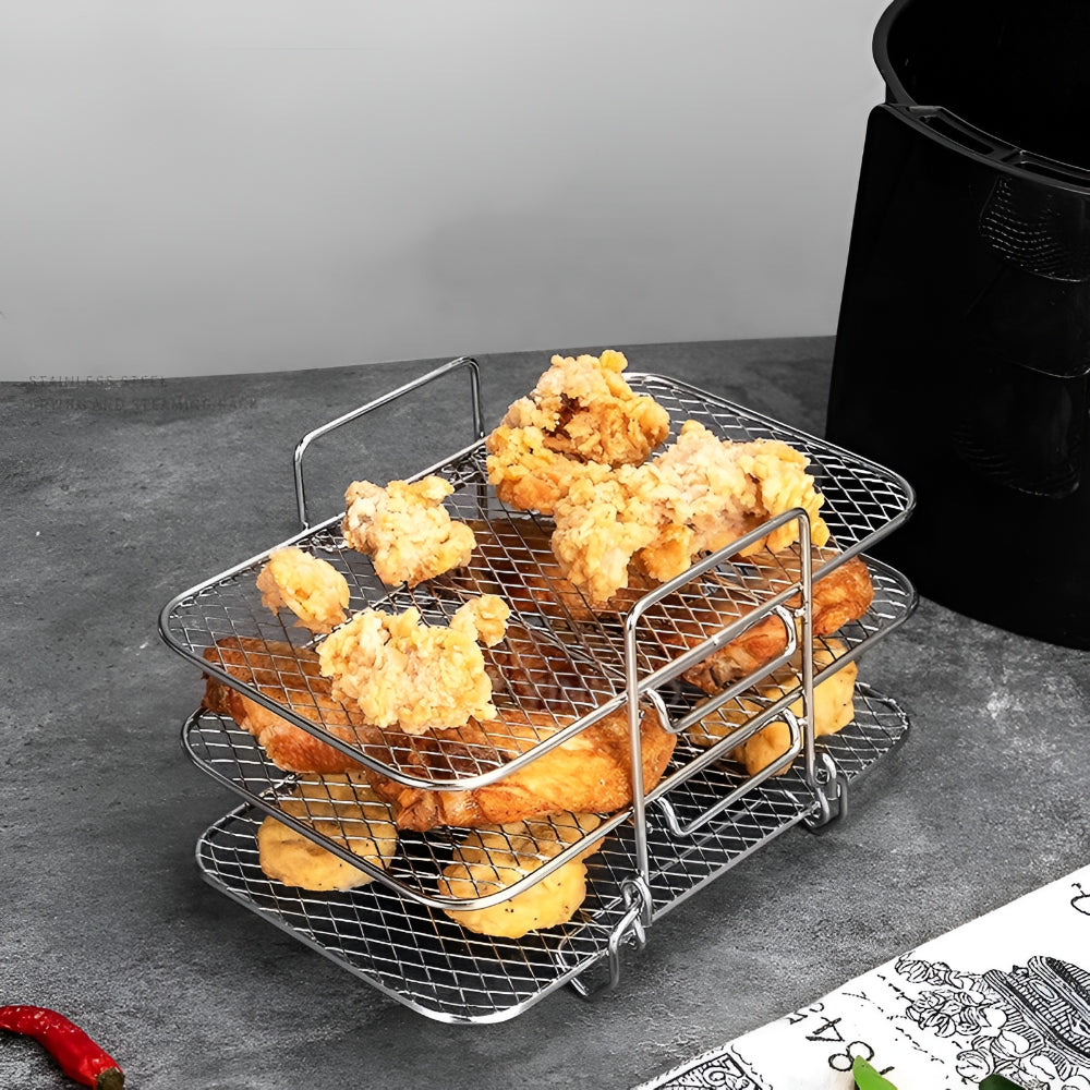 Air Fryer Rack Stainless Steel | Stackable Multi-Tier Cooking Tray | Even Airflow for Fries, Wings and Vegetables 3