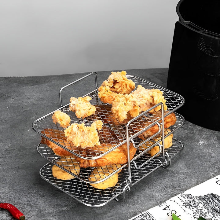 Air Fryer Rack Stainless Steel | Stackable Multi-Tier Cooking Tray | Even Airflow for Fries, Wings and Vegetables 3