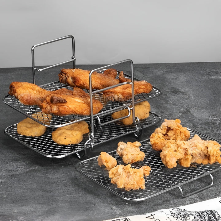 Air Fryer Rack Stainless Steel | Stackable Multi-Tier Cooking Tray | Even Airflow for Fries, Wings and Vegetables 1