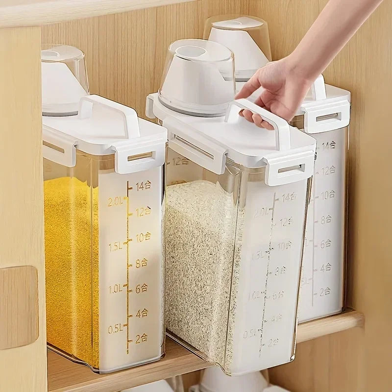 Airtight Grain Storage Container | 2.5L Rice, Cereal &amp; Flour Dispenser with Measuring Cup 0
