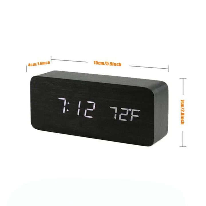 Digital LED Alarm Clock Wood Desk Clock | Adjustable Brightness &amp; Temperature Display | Multiple Alarm Settings 7