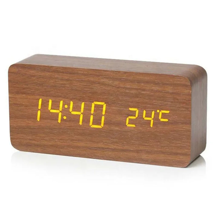 Digital LED Alarm Clock Wood Desk Clock | Adjustable Brightness &amp; Temperature Display | Multiple Alarm Settings 6
