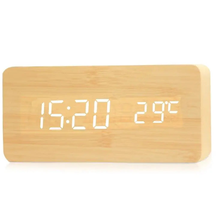 Digital LED Alarm Clock Wood Desk Clock | Adjustable Brightness &amp; Temperature Display | Multiple Alarm Settings 5