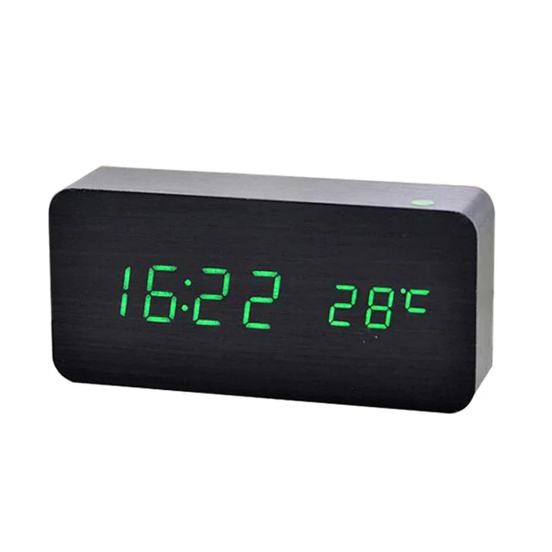 Digital LED Alarm Clock Wood Desk Clock | Adjustable Brightness &amp; Temperature Display | Multiple Alarm Settings 4