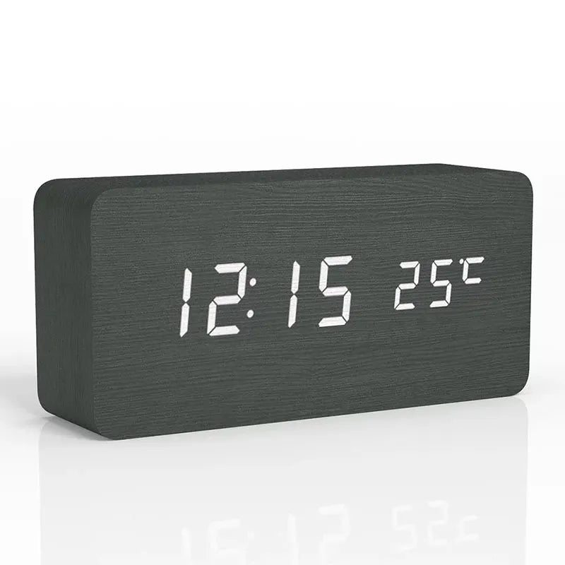 Digital LED Alarm Clock Wood Desk Clock | Adjustable Brightness &amp; Temperature Display | Multiple Alarm Settings 3