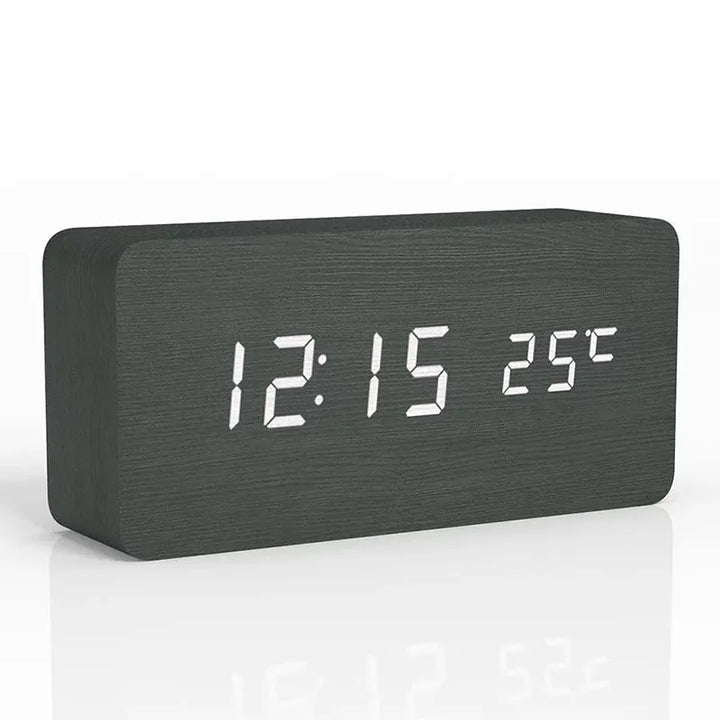 Digital LED Alarm Clock Wood Desk Clock | Adjustable Brightness &amp; Temperature Display | Multiple Alarm Settings 3