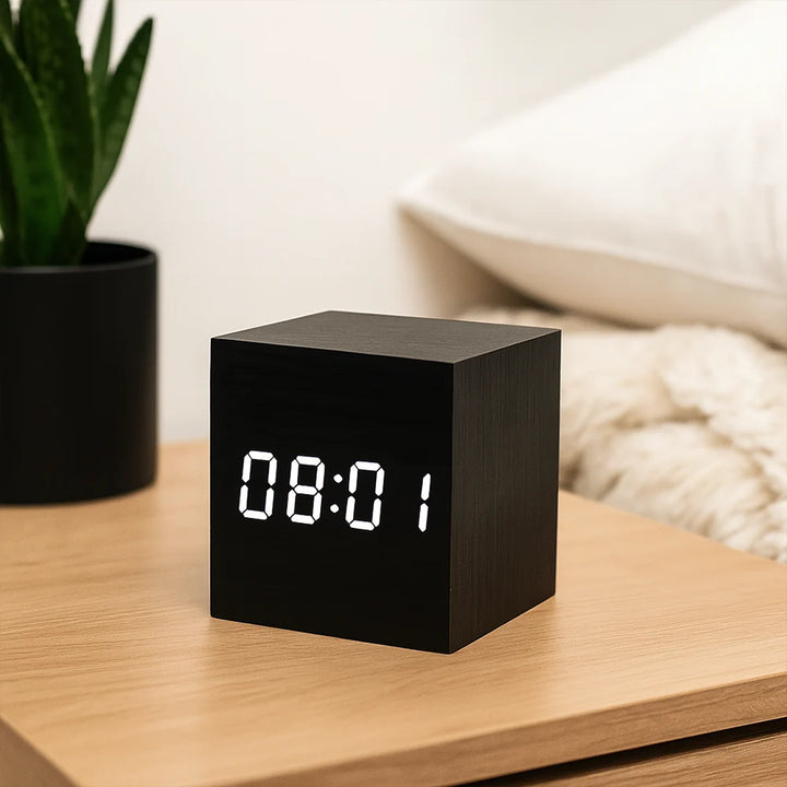 LED Digital Alarm Clock Cube | Time, Date &amp; Temperature Display | Battery or USB Powered with Automatic Night Mode 1