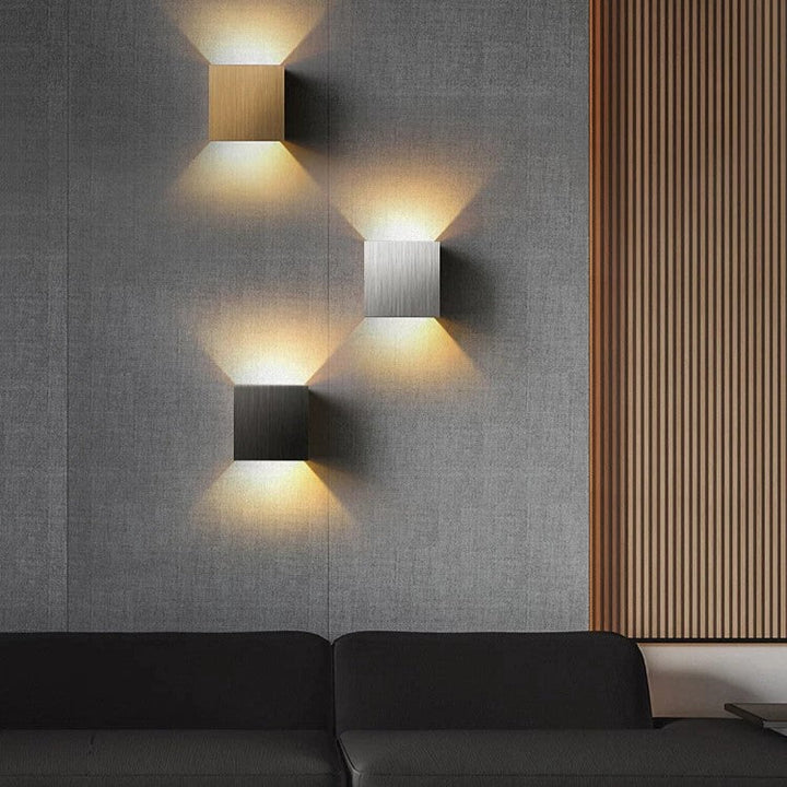 Aluminium Wall Light 10 x 10 x 5 cm | 5 Shade Colours, Warm or Cool White | Wall-Mounted LED with Two Bulbs Included