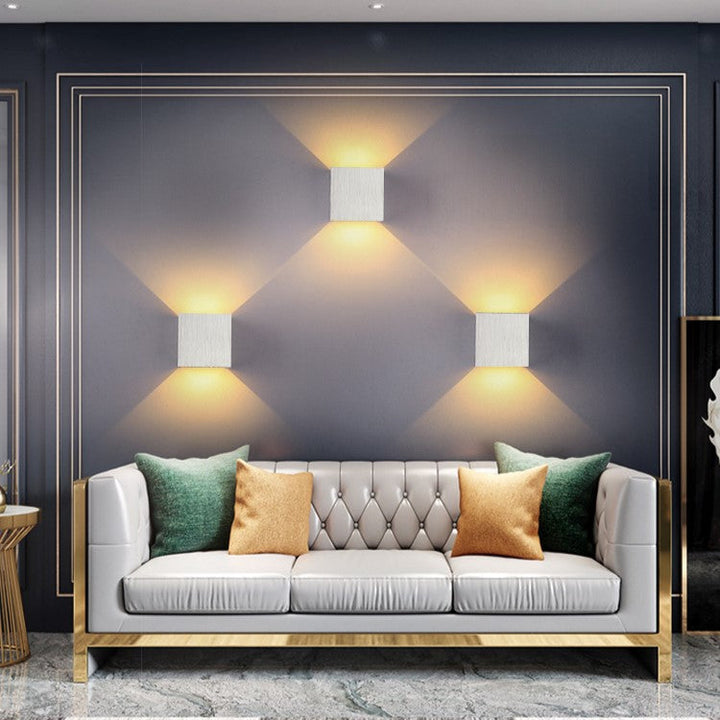 Aluminium Wall Light 10 x 10 x 5 cm | 5 Shade Colours, Warm or Cool White | Wall-Mounted LED with Two Bulbs Included