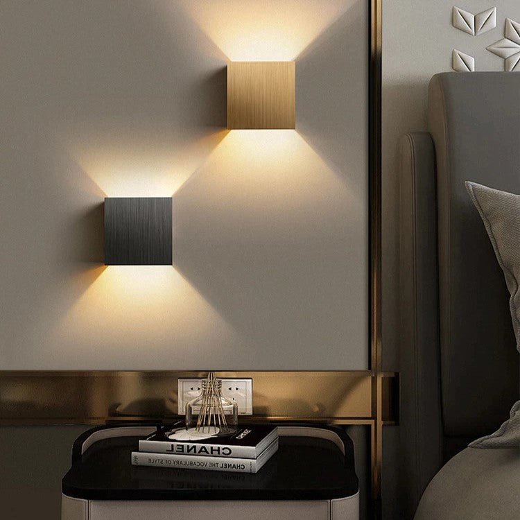 Aluminium Wall Light 10 x 10 x 5 cm | 5 Shade Colours, Warm or Cool White | Wall-Mounted LED with Two Bulbs Included