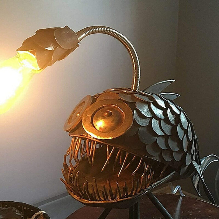 Anglerfish Lamp Resin Sculpture | Detailed Deep-Sea Creature Design | Warm Ambient Light for Desk, Office &amp; Shelf