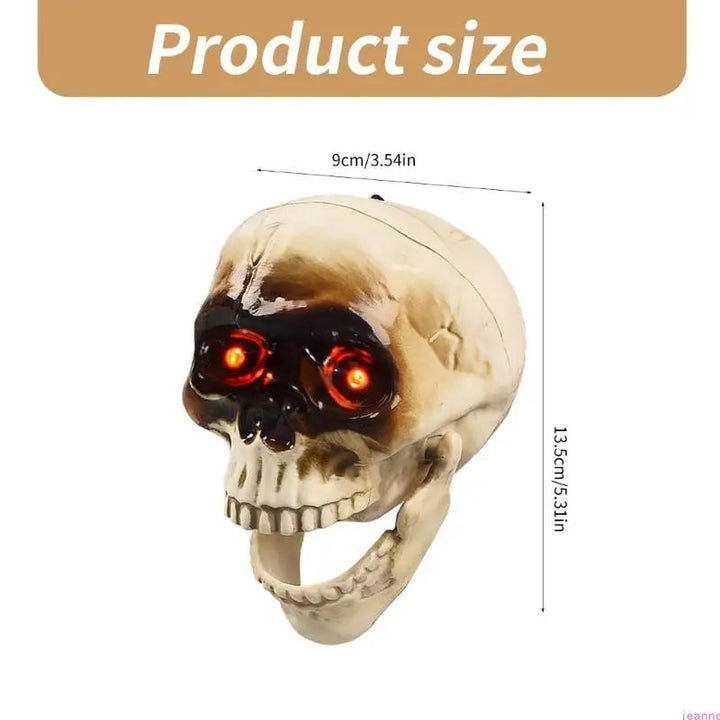 Animated Halloween Skeleton Head | Flashing Red Eyes &amp; Moving Jaw | Plastic Halloween Decoration with Built-In Hanging Loop