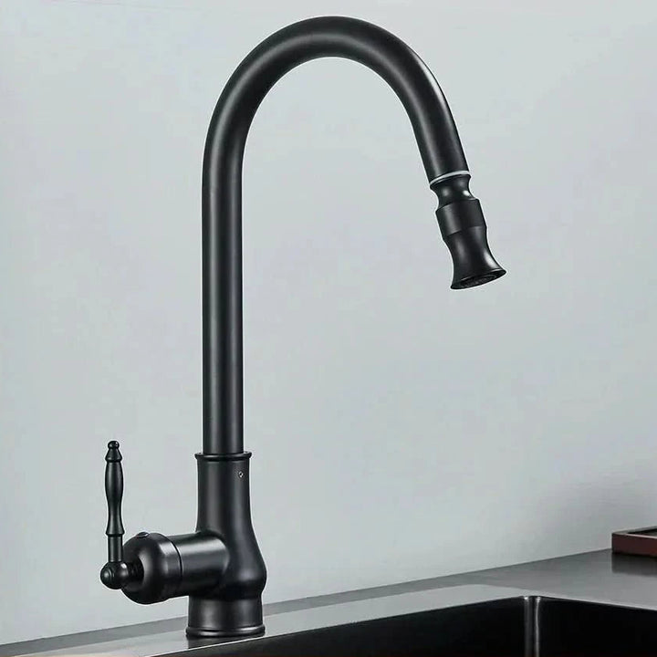 Antique Brass Kitchen Mixer Tap | Swivel Spout &amp; Pull-Out Sprayer | Single Hole | Ceramic Valve