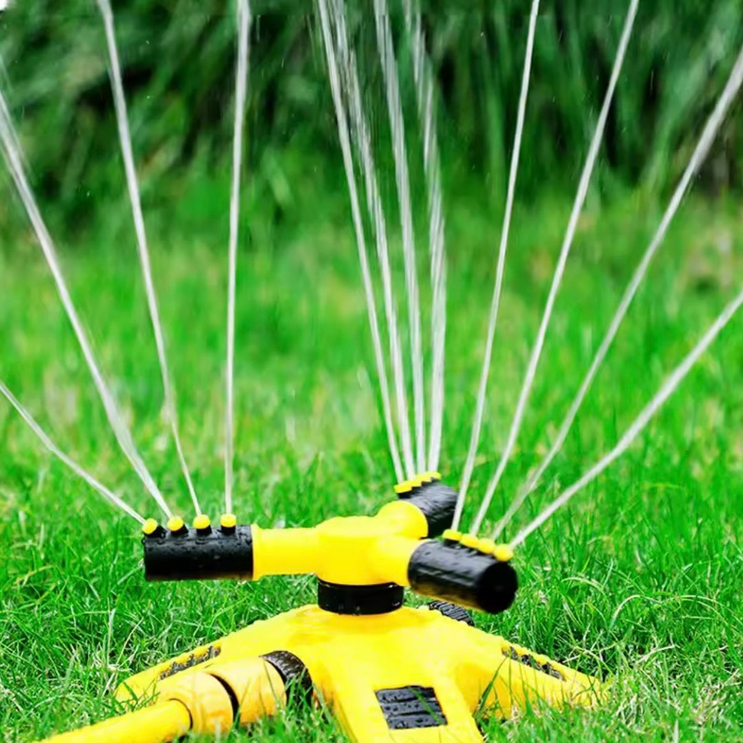 AquaFlow 360° Rotating Garden Sprinkler | 4 Adjustable Nozzles | Expandable | Hose Compatible