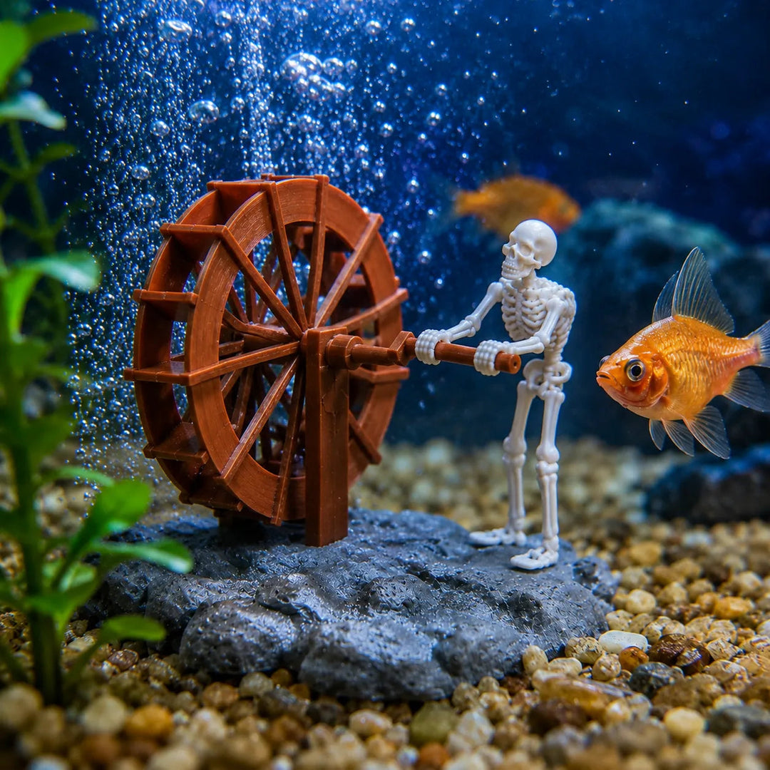 Aquarium Decoration Skeleton | Waterwheel Bubble Aerator
