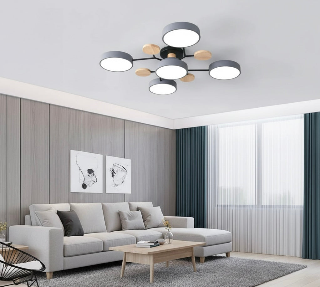Modern circular LED flush mount ceiling light with iron frame and acrylic diffuser for indoor residential spaces