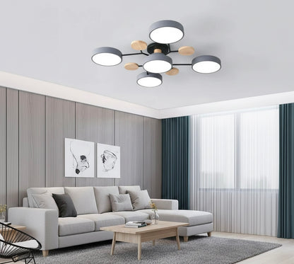 Modern circular LED flush mount ceiling light with iron frame and acrylic diffuser for indoor residential spaces
