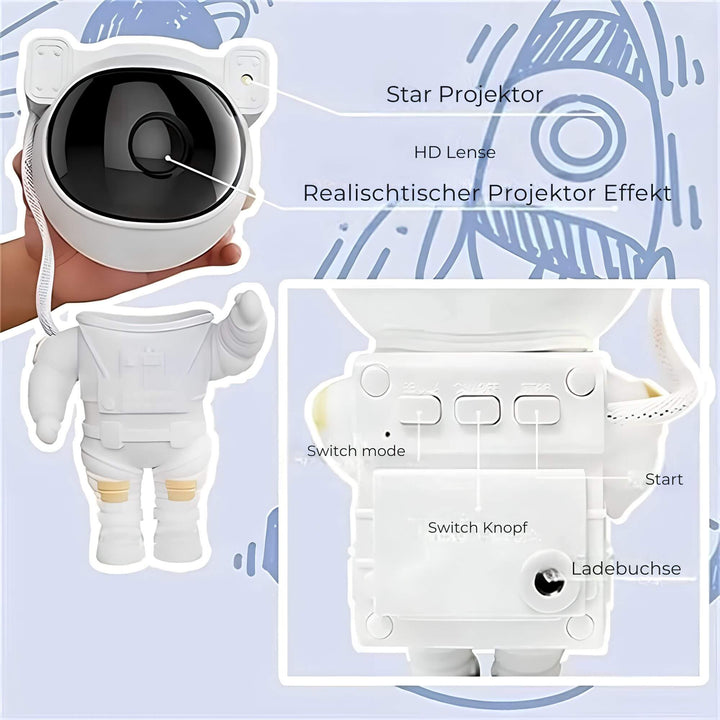 Star Projector Lamp, ABS Acrylic, Height 23 cm | Astronaut Shape, 360° Rotatable Head | RGB Galaxy Light, Remote Control 8
