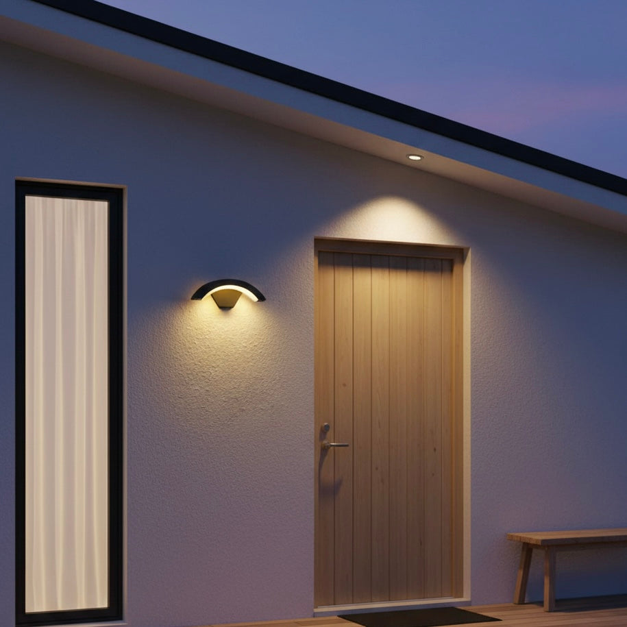 Sleek black metal and acrylic AureliaGlow outdoor wall lantern for exterior lighting.
