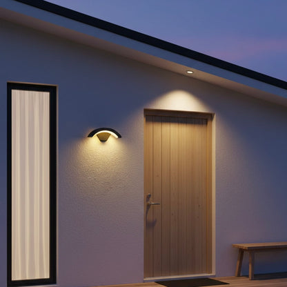Sleek black metal and acrylic AureliaGlow outdoor wall lantern for exterior lighting.