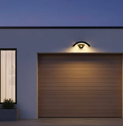 Sleek black metal and acrylic AureliaGlow outdoor wall lantern for exterior lighting.