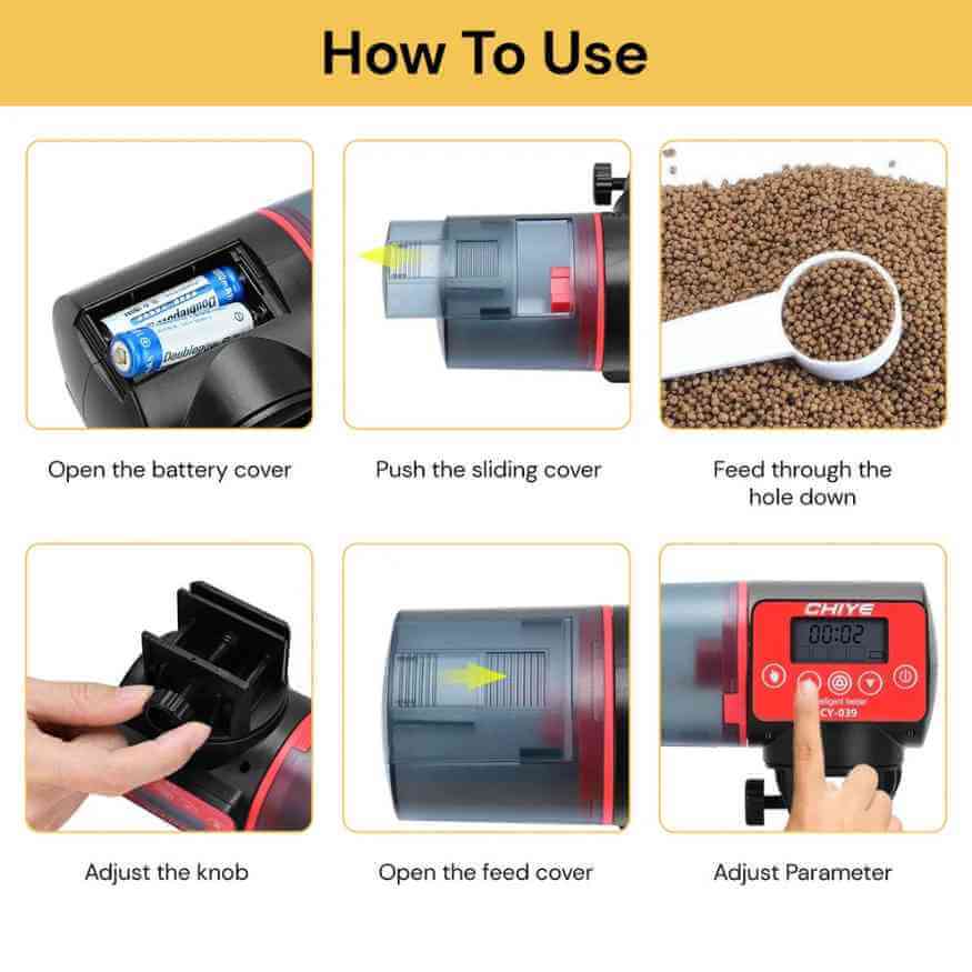 Automatic Aquarium Feeder | Programmable Up to 4 Daily Feedings | 200 ml Moisture-Resistant Hopper, Clip or Adhesive Mount