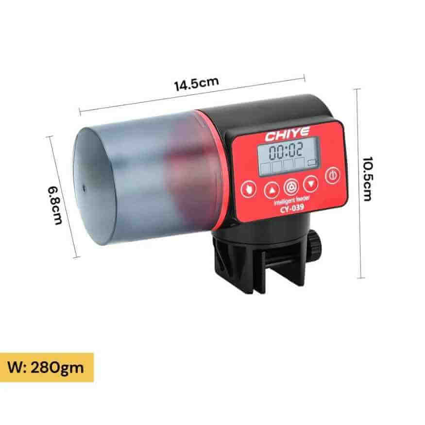 Automatic Aquarium Feeder | Programmable Up to 4 Daily Feedings | 200 ml Moisture-Resistant Hopper, Clip or Adhesive Mount