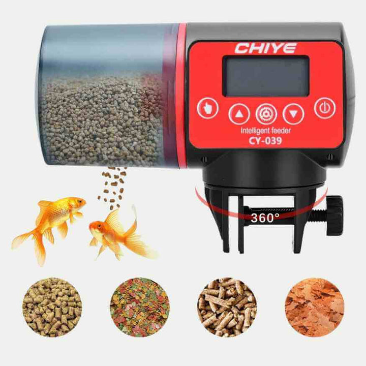 Automatic Aquarium Feeder | Programmable Up to 4 Daily Feedings | 200 ml Moisture-Resistant Hopper, Clip or Adhesive Mount