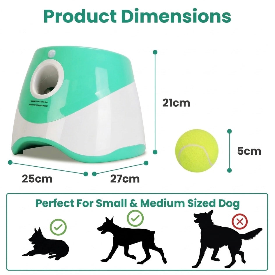Automatic Dog Ball Launcher | 3 Distance Settings | Infrared Safety Sensor | 5-Hour Battery | Includes 6 Balls
