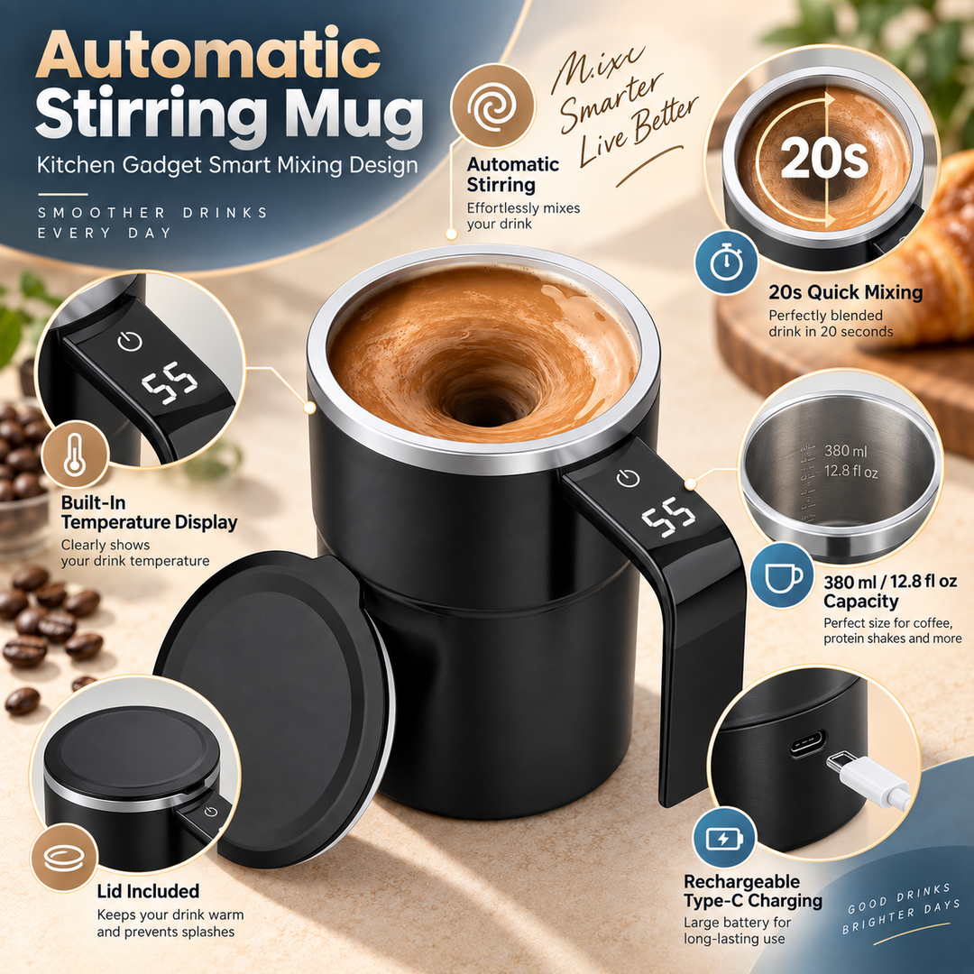 Stirring Mug Rechargeable Magnetic Mixing with Temperature Display 5