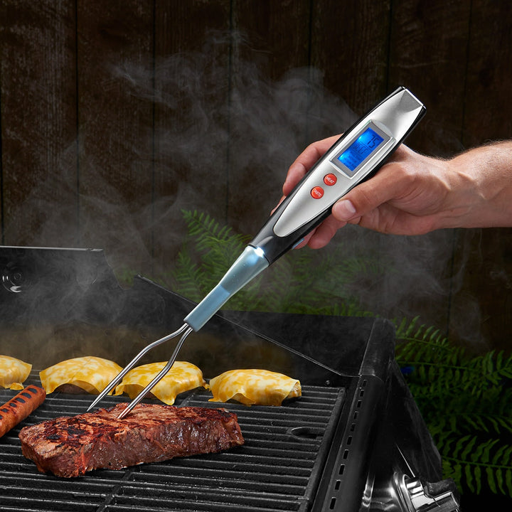 BBQ Fork Digital Thermometer | Backlit Screen, Twin Prongs