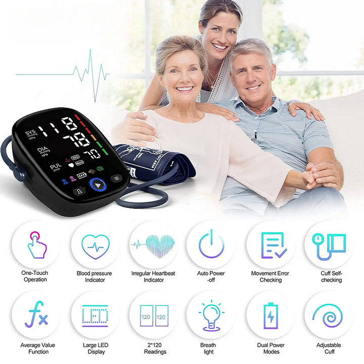 Blood Pressure Monitor with LED Display | Dual-User Memory, 120 Readings Each | Battery or USB-C, Auto Arm Detection 2