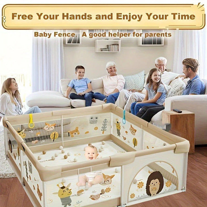Baby Playpen Enclosure | Animal Print Panels with Interactive Features | Spacious Safe Play Area for Indoor and Outdoor Use