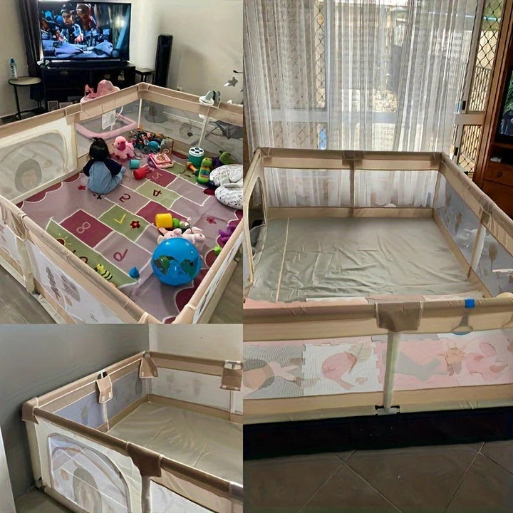 Baby Playpen Enclosure | Animal Print Panels with Interactive Features | Spacious Safe Play Area for Indoor and Outdoor Use