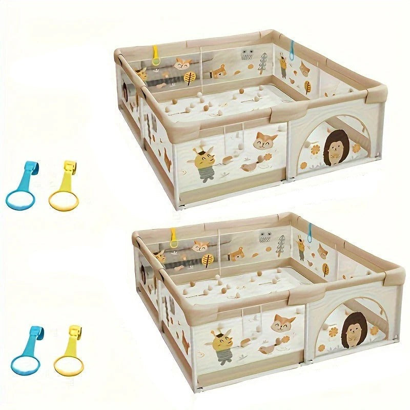 Baby Playpen Enclosure | Animal Print Panels with Interactive Features | Spacious Safe Play Area for Indoor and Outdoor Use