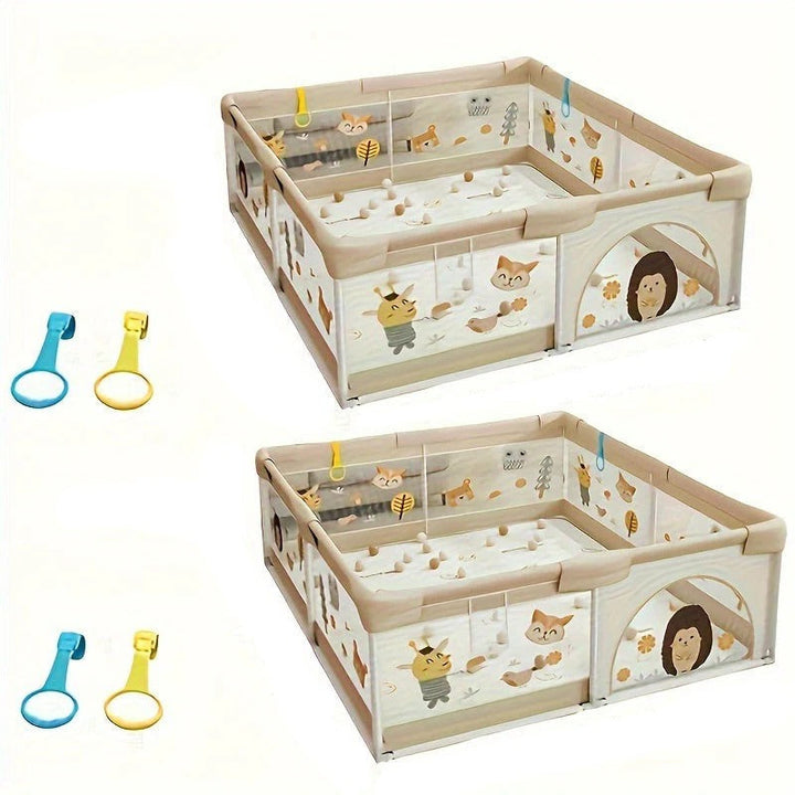 Baby Playpen Enclosure | Animal Print Panels with Interactive Features | Spacious Safe Play Area for Indoor and Outdoor Use