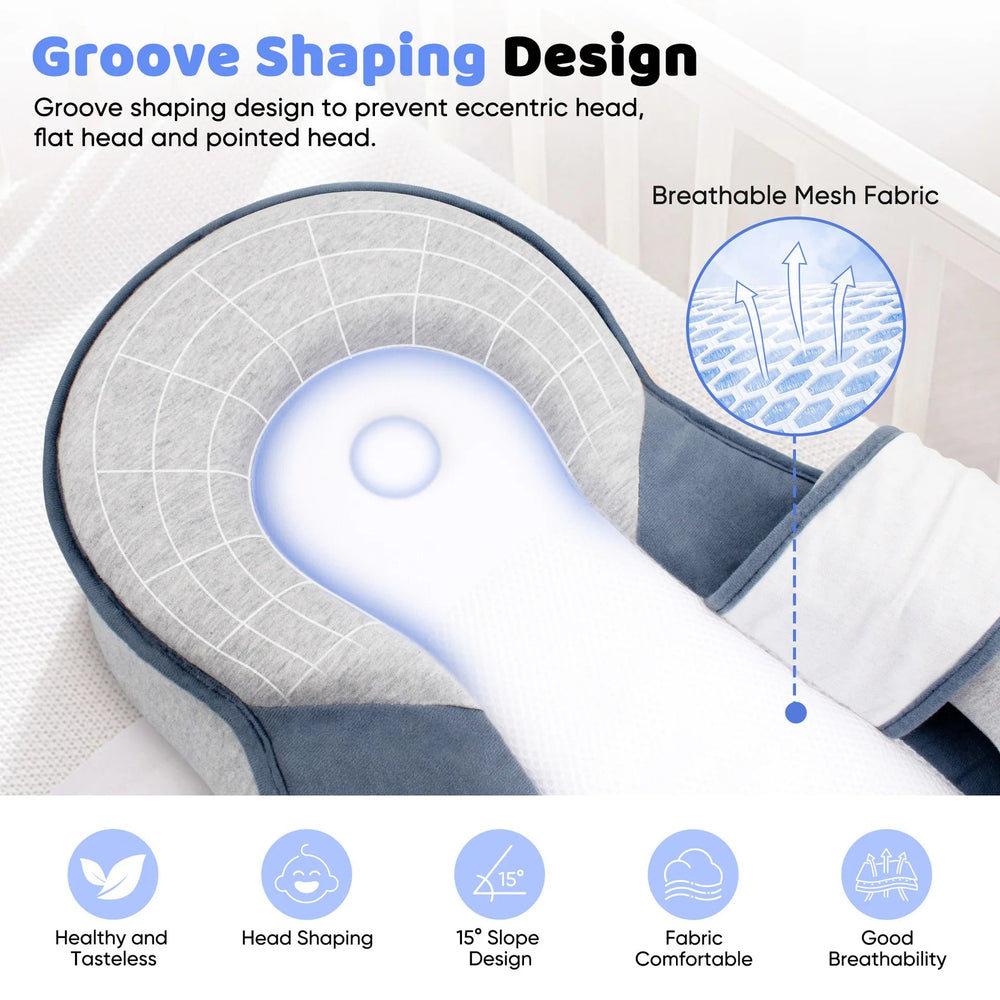 Baby Rest Pillow | 15° Incline | Adjustable Microbead Roller | Breathable Fabric | Newborn Support