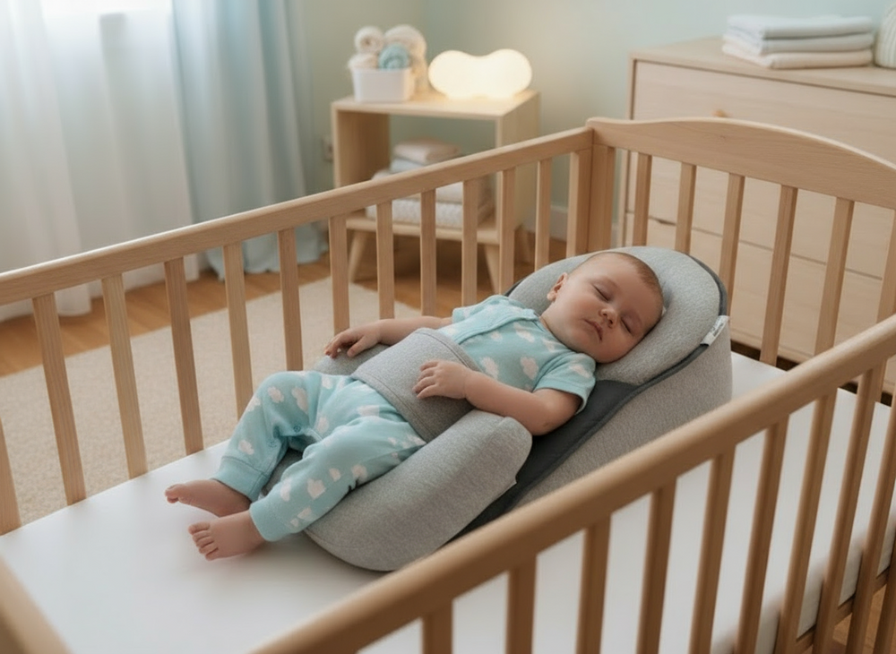 Baby Support Pillow | 15° Incline | Memory Foam | 100% Cotton Cover | Newborn to 6 Months | Gray