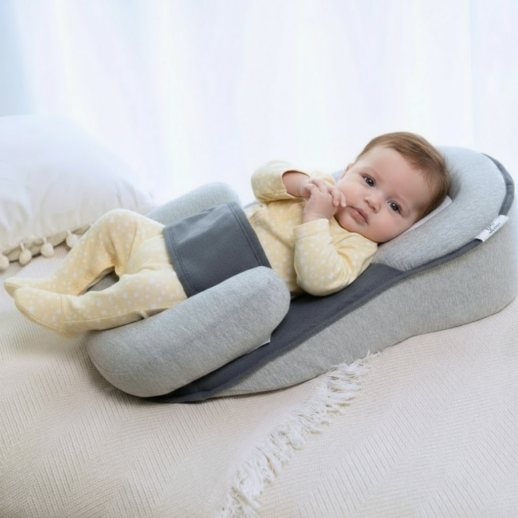 Baby Support Pillow | 15° Incline | Memory Foam | 100% Cotton Cover | Newborn to 6 Months | Gray