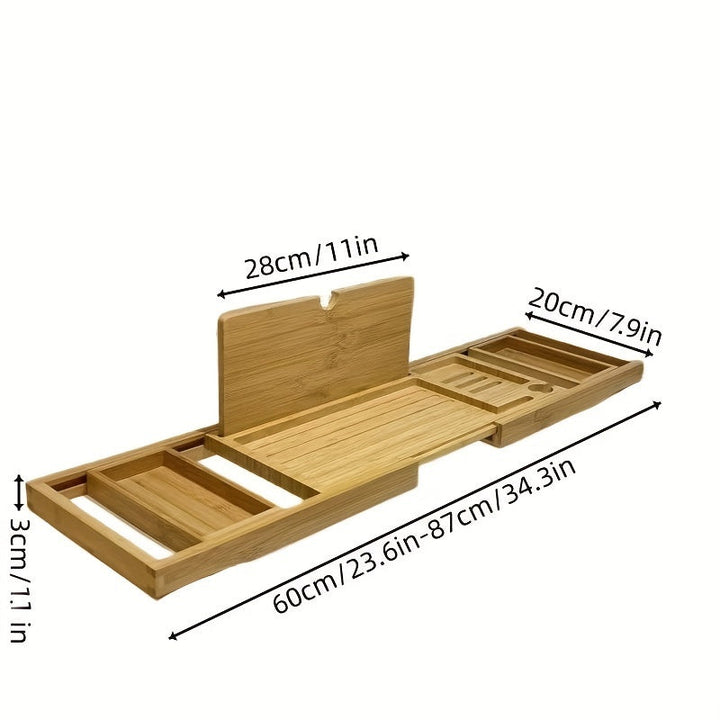 Bamboo Bathtub Tray | Adjustable Design with Multiple Compartments | Fits Most Bathtub Shapes, Space for Books &amp; Drinks