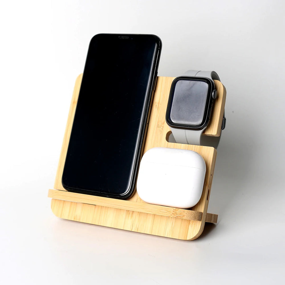 Bamboo Wireless Charging Station 3 in 1 Stand | Eco Charging Dock