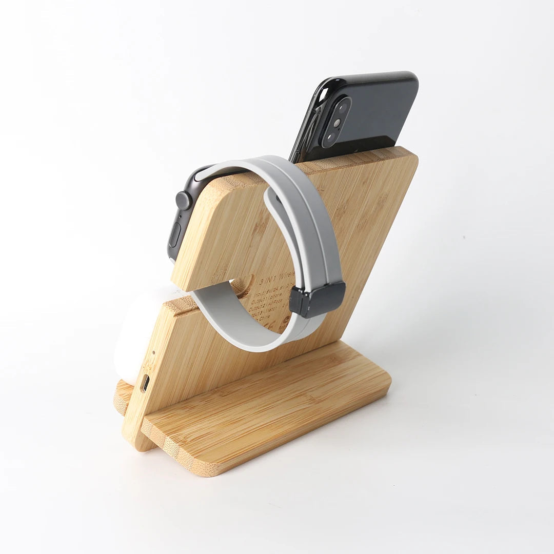 Bamboo Wireless Charging Station 3 in 1 Stand | Eco Charging Dock