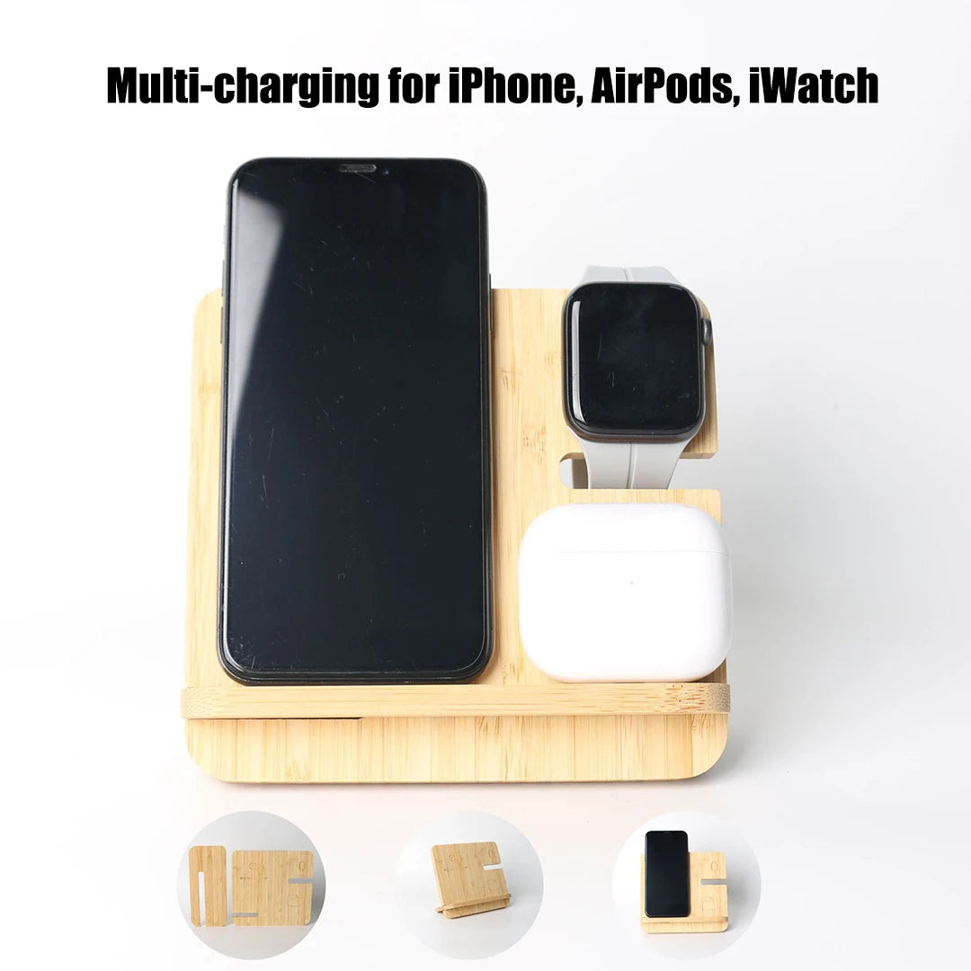 Bamboo Wireless Charging Station 3 in 1 Stand | Eco Charging Dock