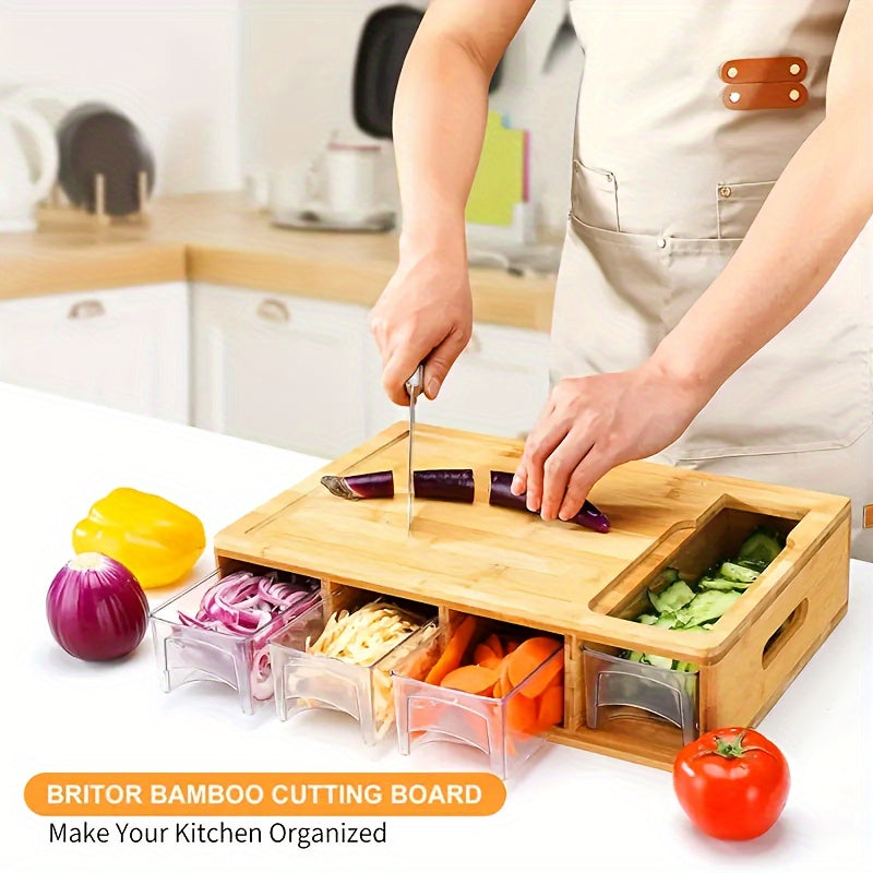 Bamboo Cutting Board with Storage Trays &amp; Graters | Multifunctional Kitchen Prep Station 1