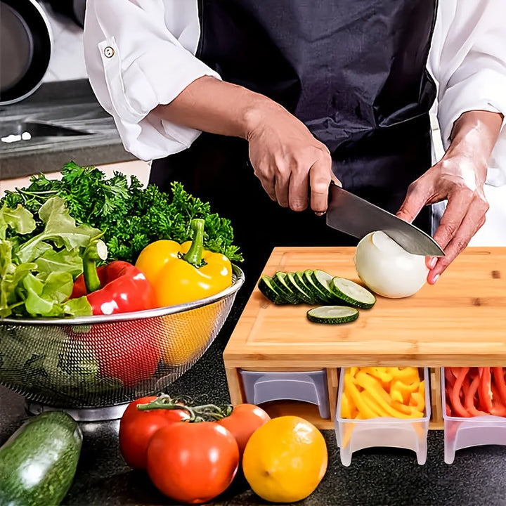 Bamboo Cutting Board with Storage Trays &amp; Graters | Multifunctional Kitchen Prep Station 3